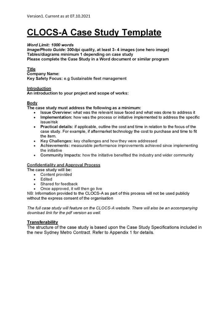 CLOCS-A Case Study Template - CLOCS-A